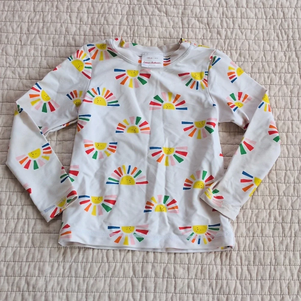 Hanna Andersson Red and White Kids Rashguard Tops - Sun Print